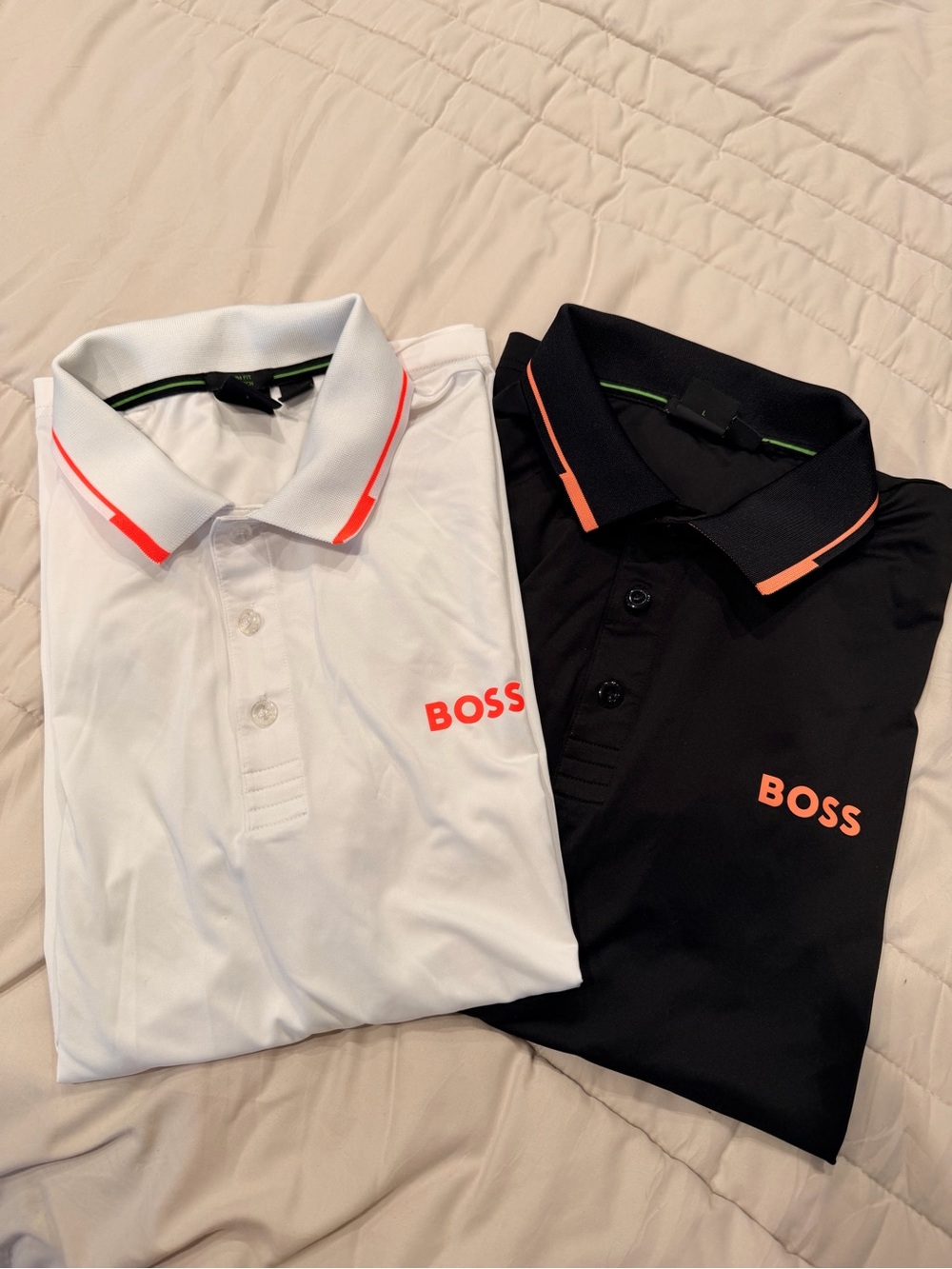 BOSS Men's Polo Pair - White & Black with Coral Accents